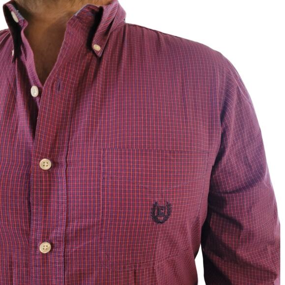 Vintage 1990s Chaps Mens Plaid Button Down Shirt Medium Red Blue Y2K Preppy - Picture 3 of 10